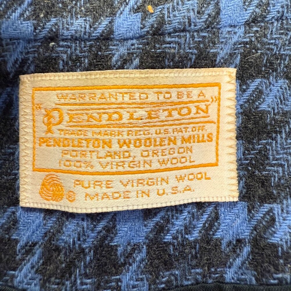 VTG Pendleton Womens Blue Black Houndstooth Wool Blazer Jacket Size 6 Preppy - Picture 5 of 10